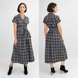 Amy Kuschel 100% Cotton Plaid Wrap Dress Small